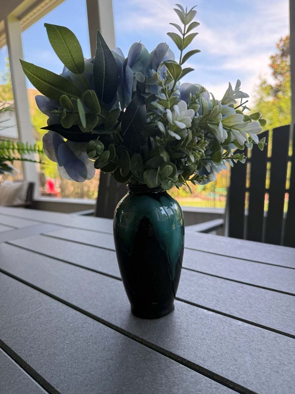 Blue Mountain Pottery Green and Black Drip Glaze Ceramic Vase